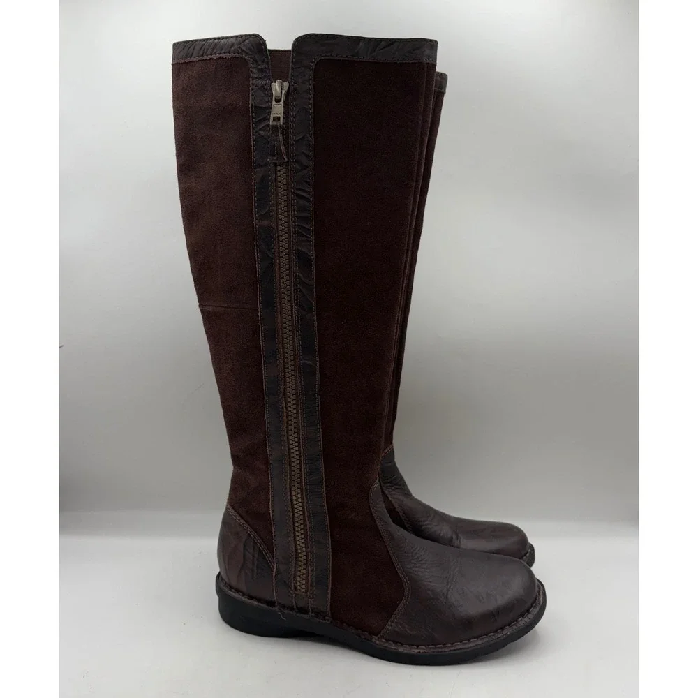 Clarks Nikki Park Brown Suede Leather Knee High Side Zip Boots Women's Size 6.5M